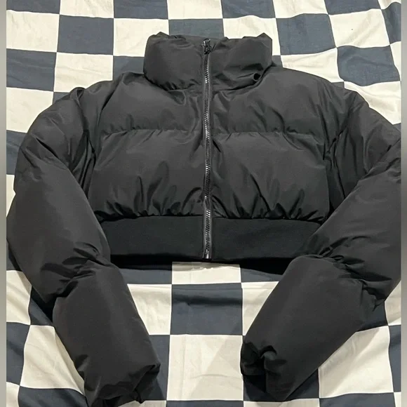SHEIN | Jackets & Coats | Dazy Cute Black Crop Puffer Jacket